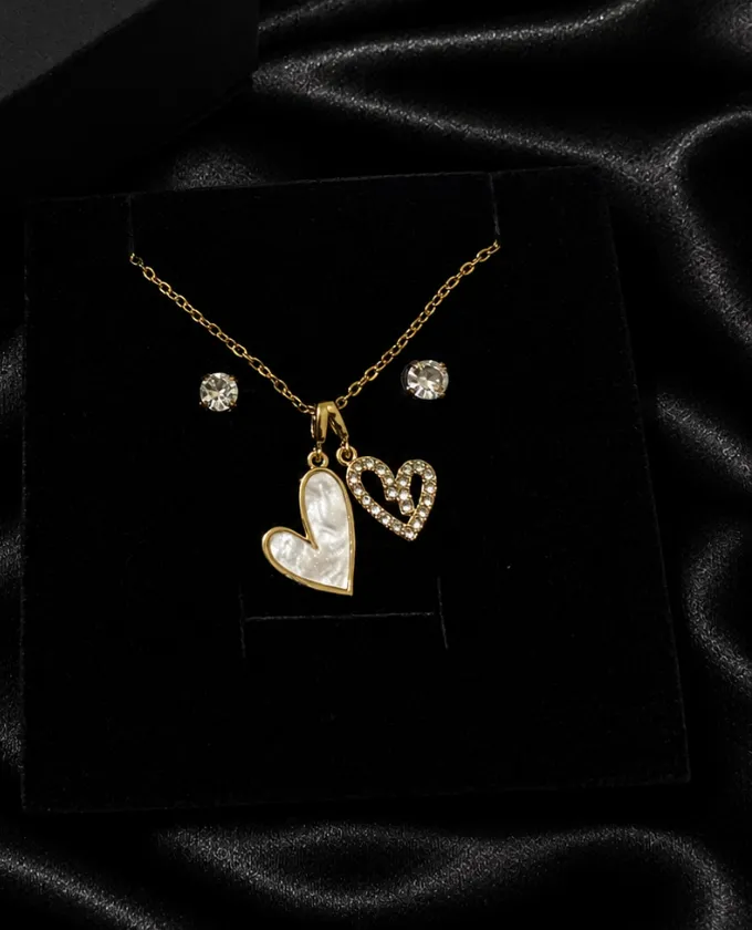 Heart necklace and stud earring set in a gift box